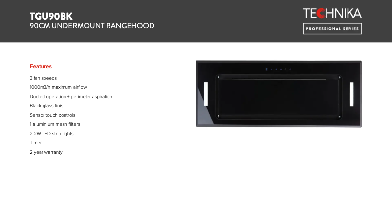 Page 1 de la notice Fiche technique Technika TGU90BK