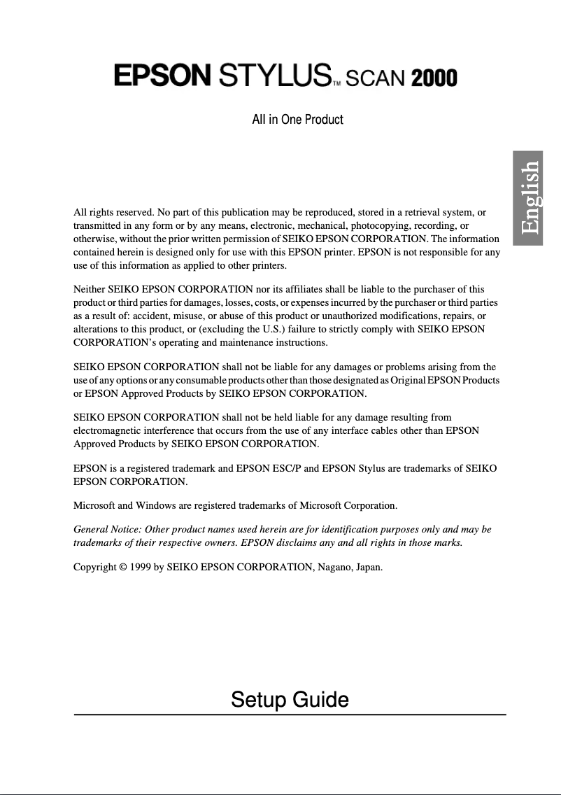 Página 1 del manual Manual de usuario Epson Stylus SCAN 2000