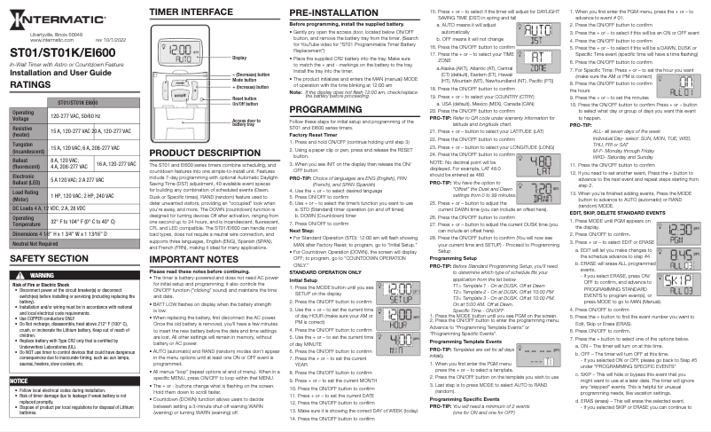 Page n°1 - Manuel utilisateur Intermatic ST01