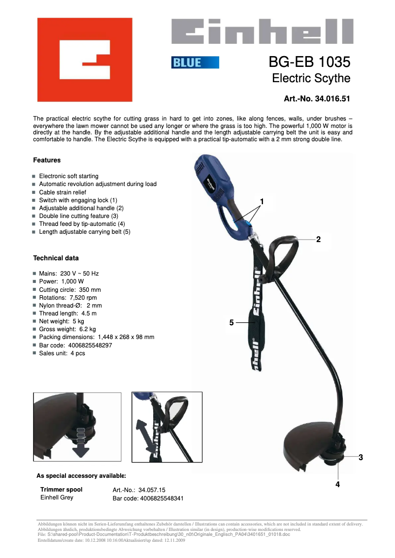 Page n°1 - Manuel utilisateur Einhell BG-EB 1035