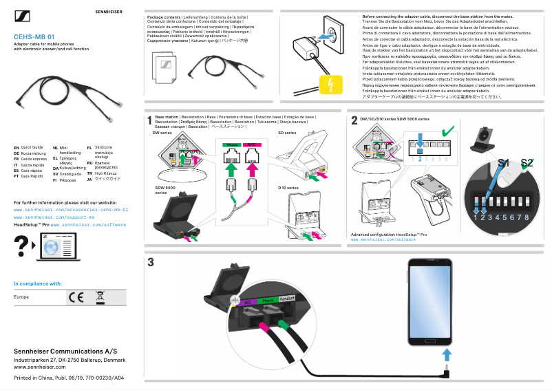Page 1 de la notice Manuel utilisateur Sennheiser CEHS-MB 01