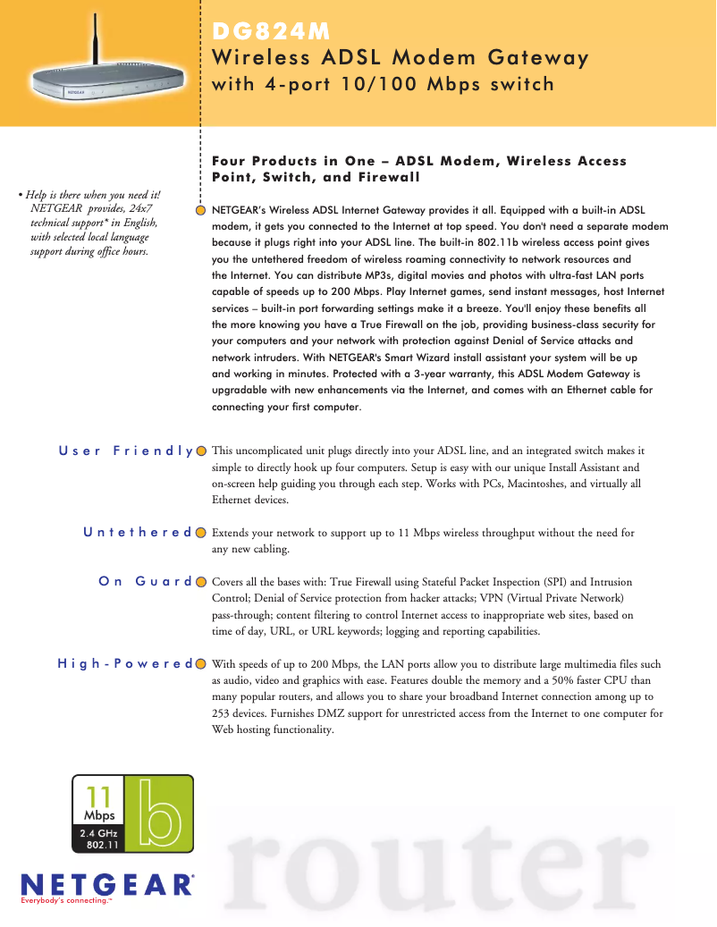 Page 1 de la notice Fiche technique Netgear DG824M