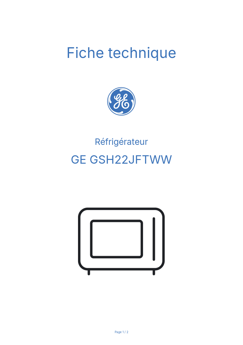 Page n°1 - Fiche technique GE GSH22JFTWW