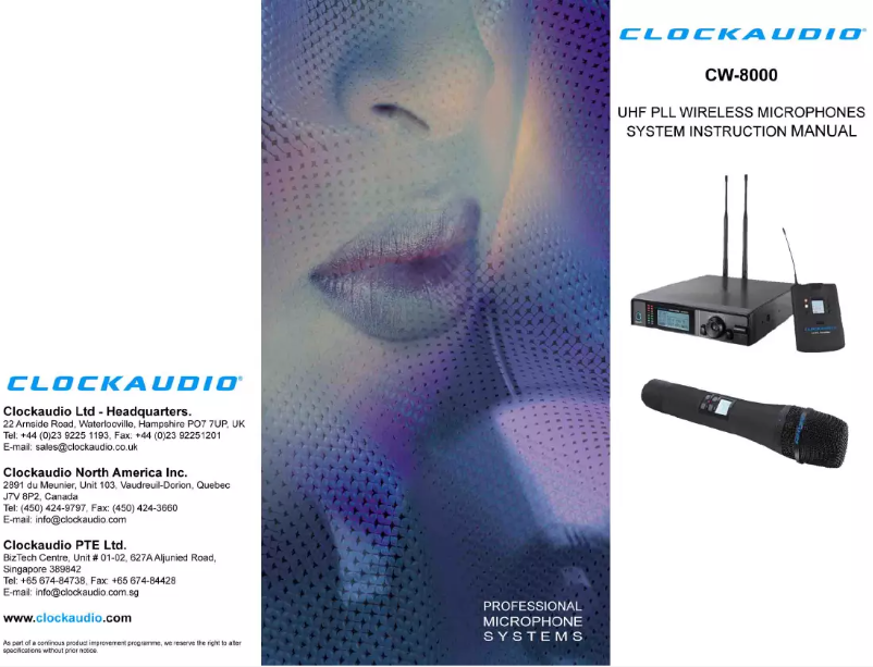 Page n°1 - Manuel utilisateur Clockaudio CW 8001