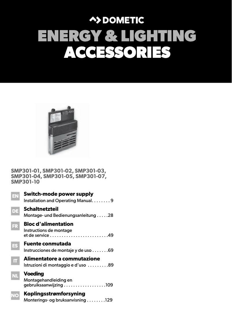 Page 1 de la notice Manuel utilisateur Dometic SMP 301-07