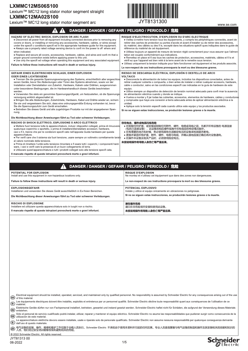 Page 1 de la notice Manuel utilisateur Schneider LXMMC12MA02S100
