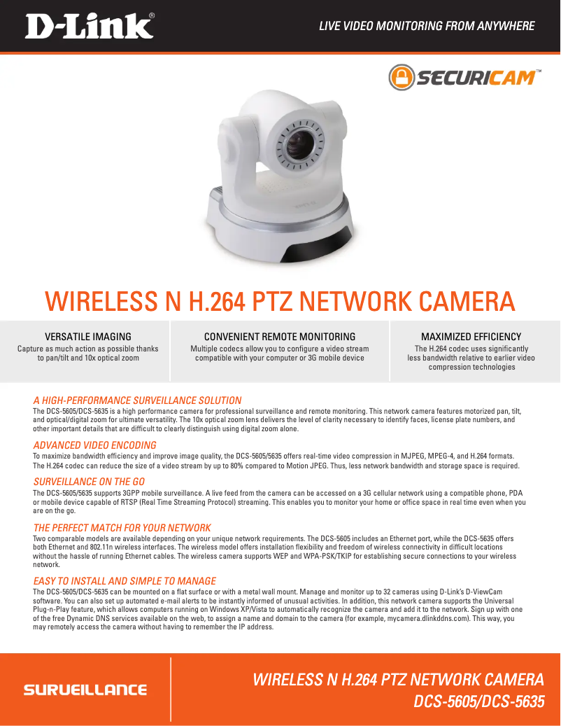 Page 1 de la notice Fiche technique D-Link DCS-5605