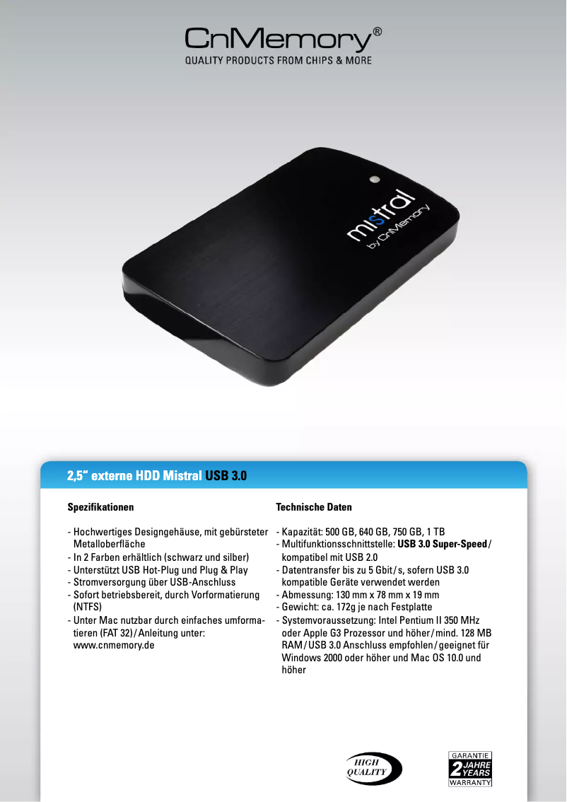 Page n°1 - Manuel utilisateur CnMemory Mistral