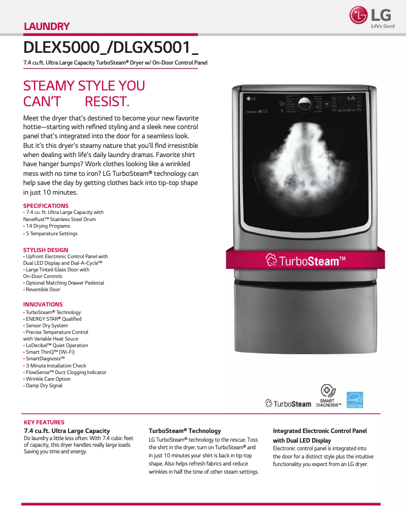 Page 1 de la notice Fiche technique LG DLEX5000