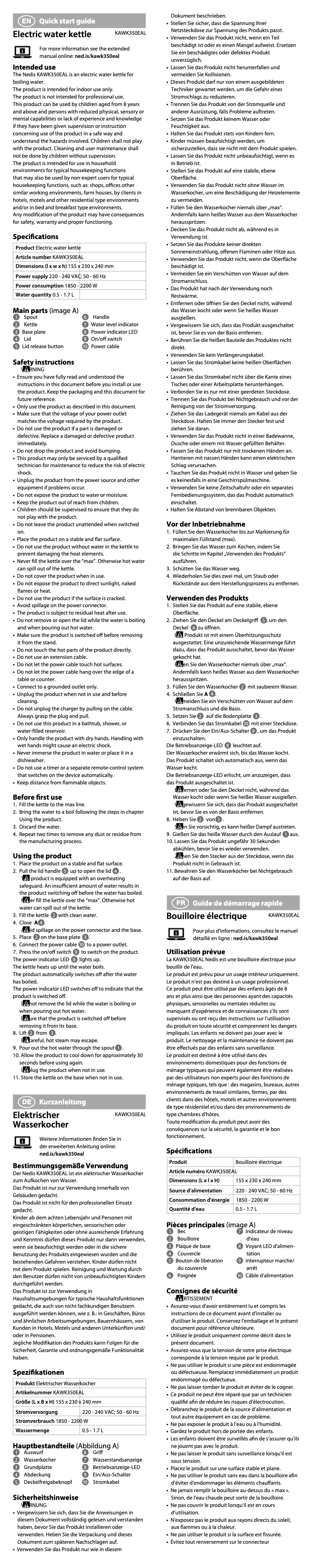 Image de la première page du manuel de l'appareil KAWK360EBK