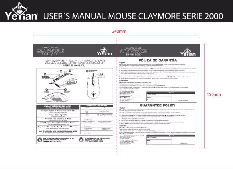 Page 1 de la notice Manuel utilisateur Yeyian Claymore Serie 2000