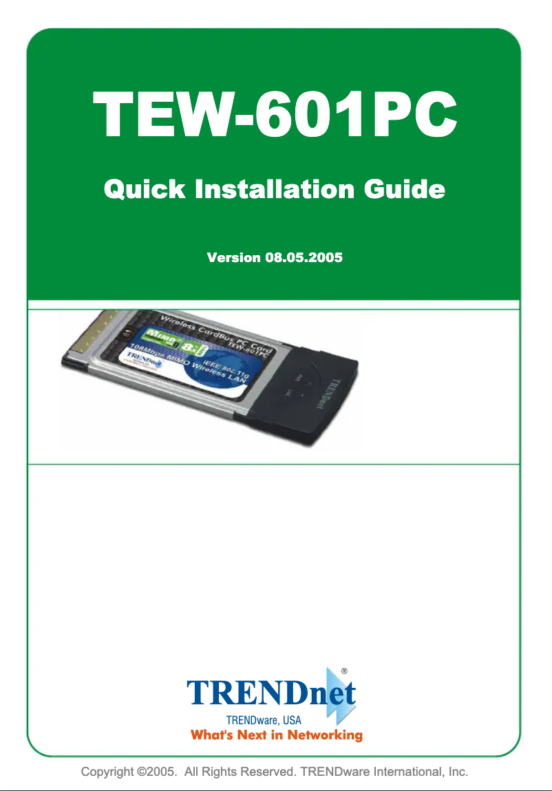 Page n°1 - Manuel utilisateur TRENDnet TEW-601PC