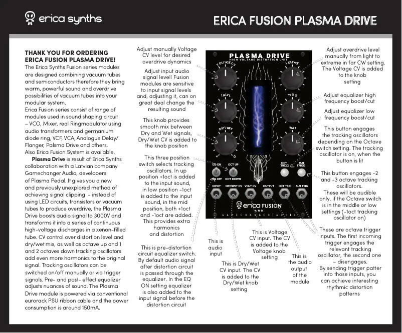 Page 1 de la notice Manuel utilisateur Erica Synths Plasma Drive