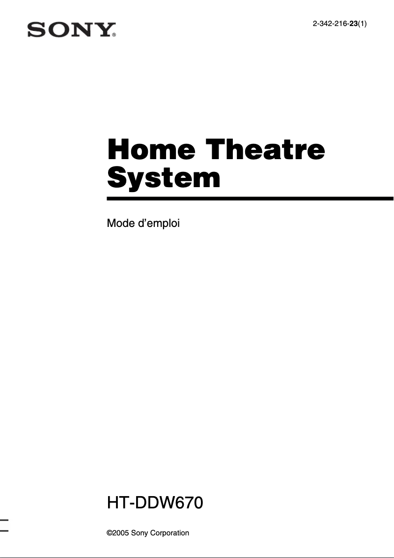 Page 1 de la notice Manuel utilisateur Sony HT-DDW670