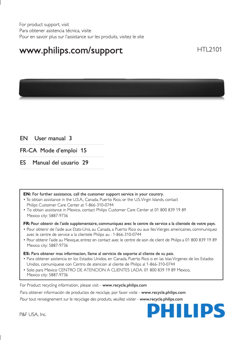 Page n°1 - Manuel utilisateur Philips HTL2101