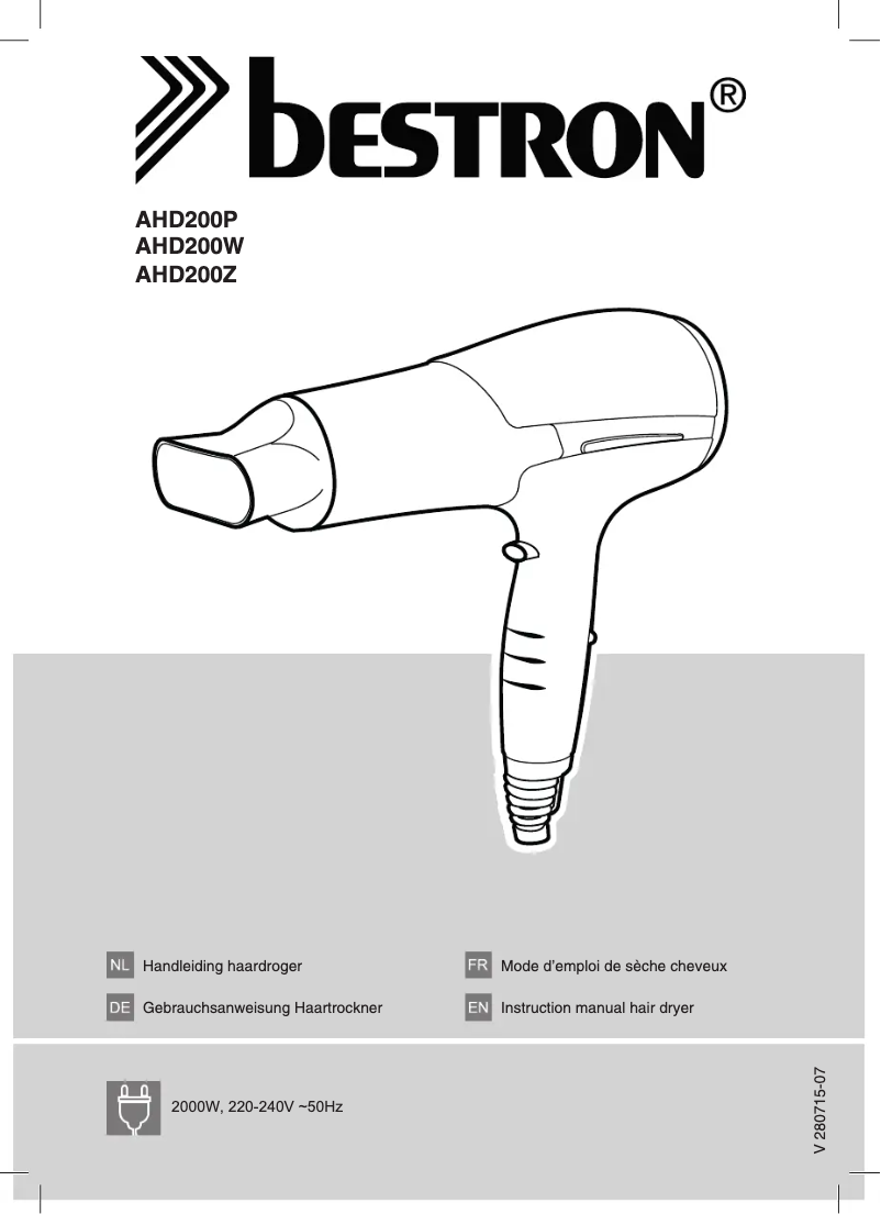 Page 1 de la notice Manuel utilisateur Bestron AHD2000P