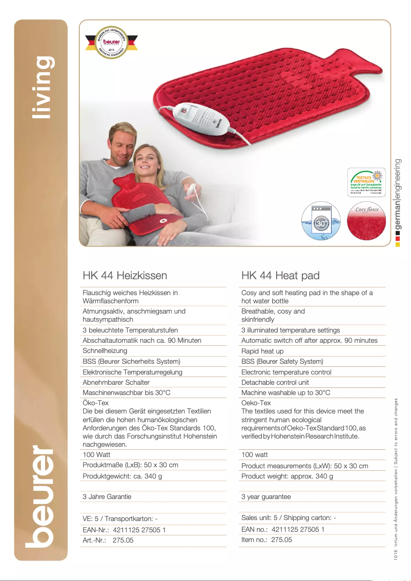 Page 1 de la notice Fiche technique Beurer HK 44