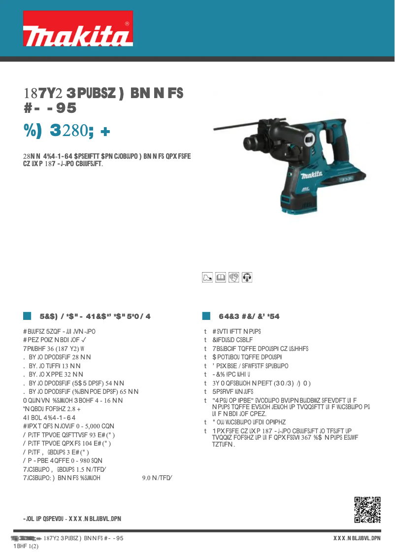 Page 1 de la notice Fiche technique Makita DHR280ZJ
