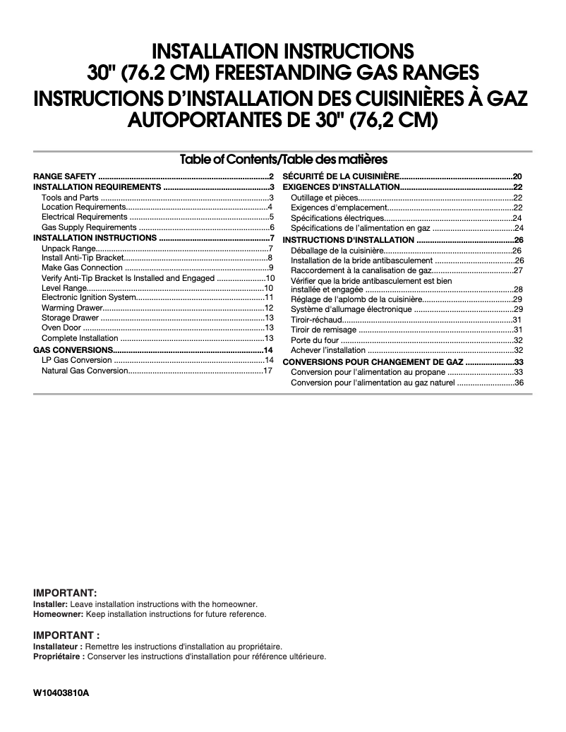 Page 1 de la notice Instructions / montage Maytag MGR8674AW