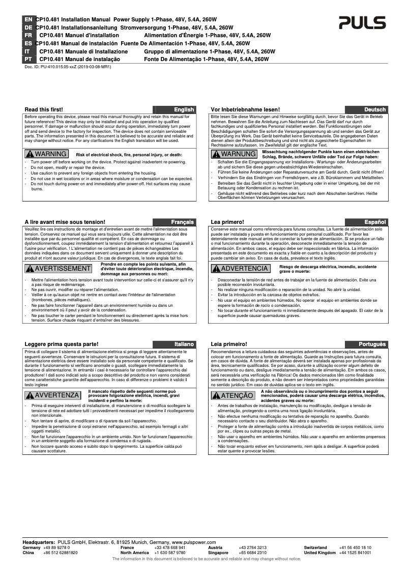 Page 1 of the manual User Manual Puls Dimension CP10.481