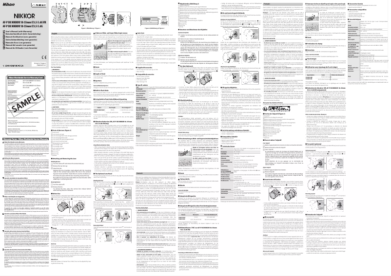 Page 1 de la notice Manuel utilisateur Nikon Nikkor AF-P DX 18-55mm f/3.5-5.6G VR