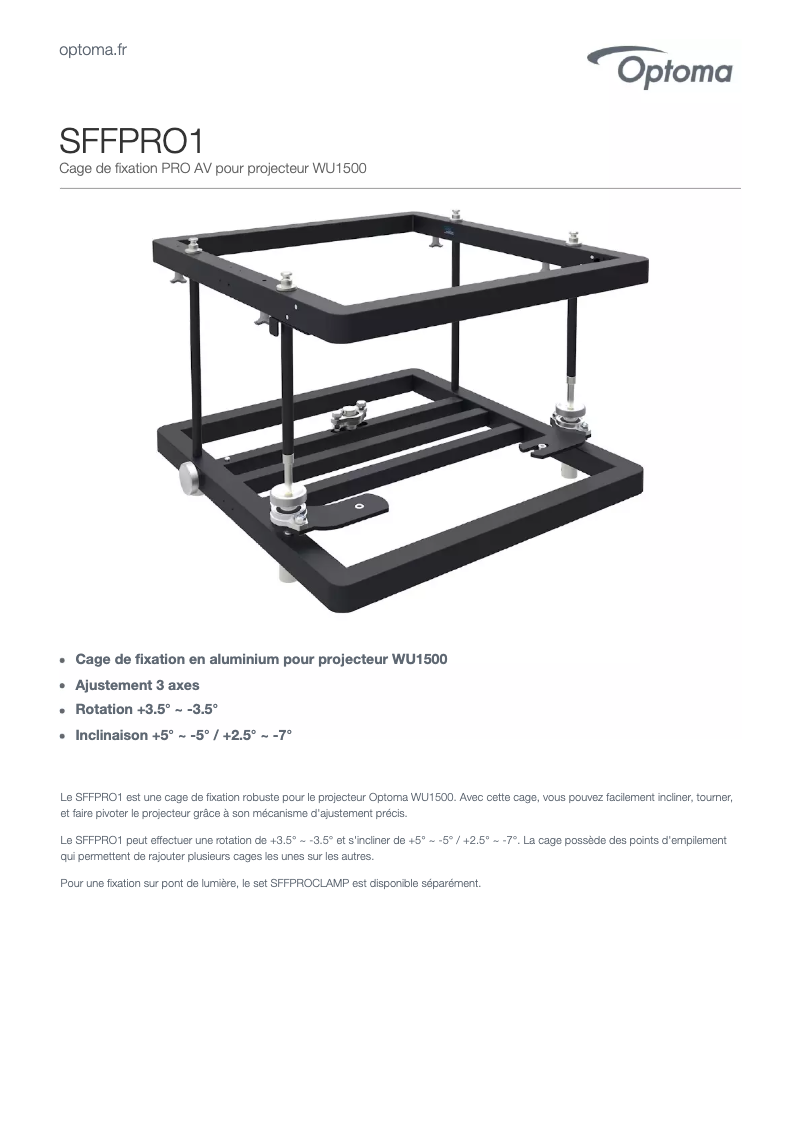 Page 1 of the manual Technical Sheet Optoma SFFPRO1