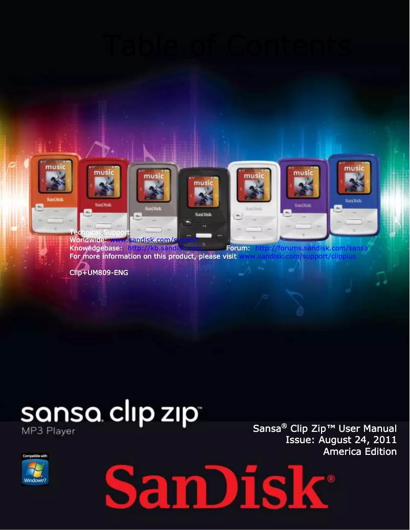 Page 1 de la notice Manuel utilisateur Sandisk 8GB Sansa Clip Zip