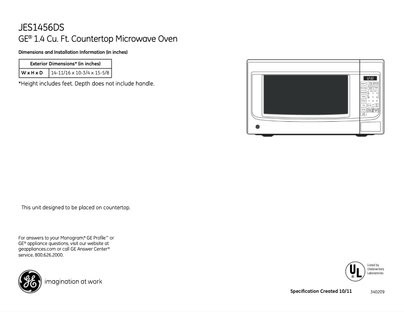 Page n°1 - Fiche technique GE JES1456DSWW