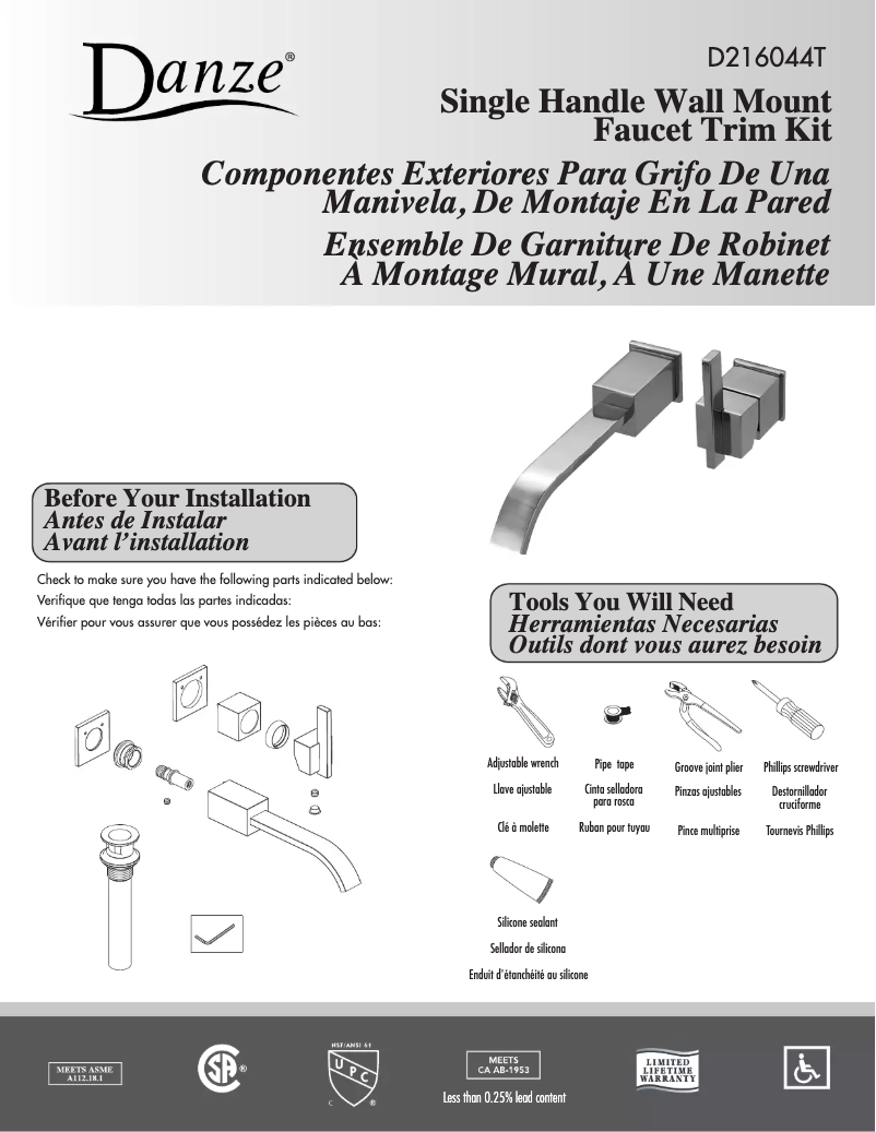 Page n°1 - Manuel utilisateur Danze D216044