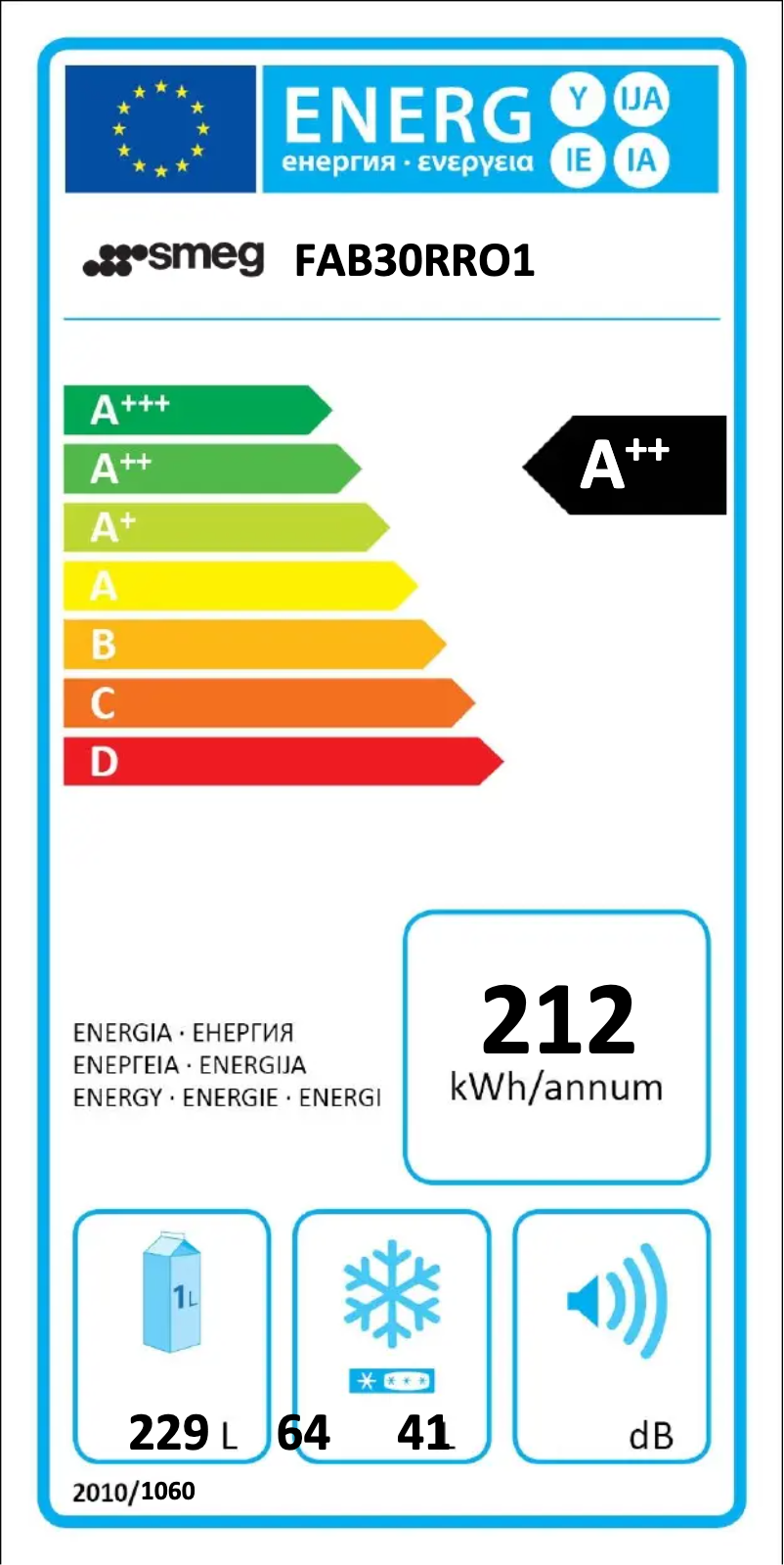 Page 1 de la notice Label énergétique Smeg FAB30RRO1