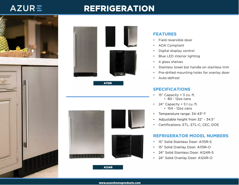 Página 1 del manual Ficha técnica Azure A115R-S