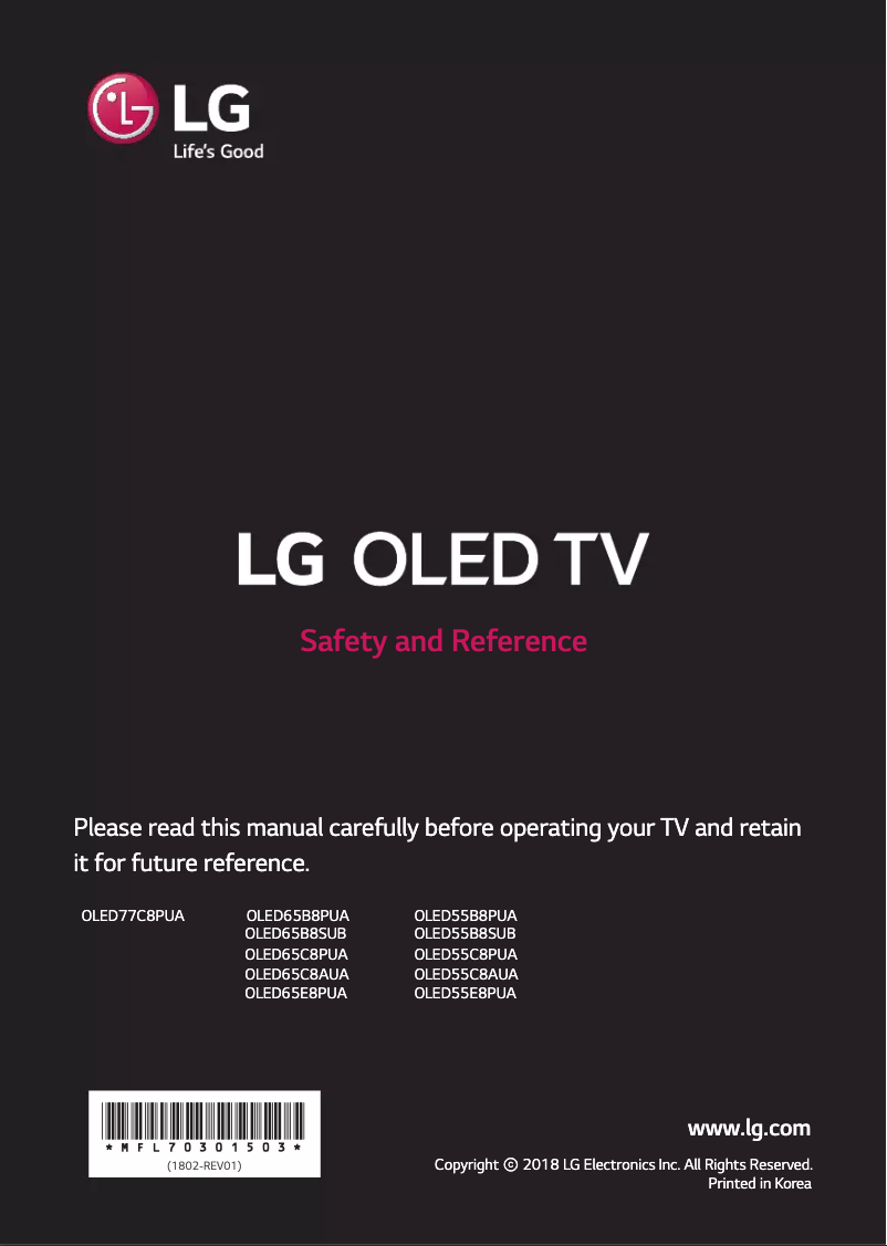 Image de la première page du manuel de l'appareil OLED65C8PUA