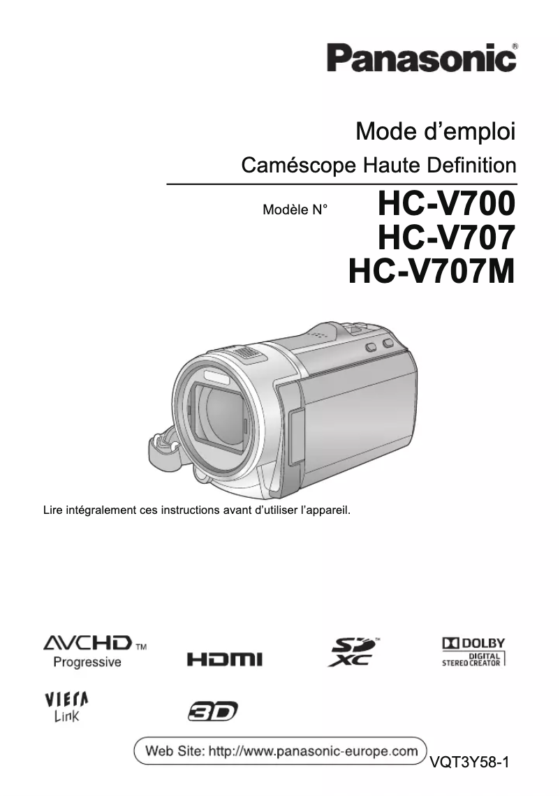 Page n°1 - Manuel utilisateur Panasonic HC-V707M