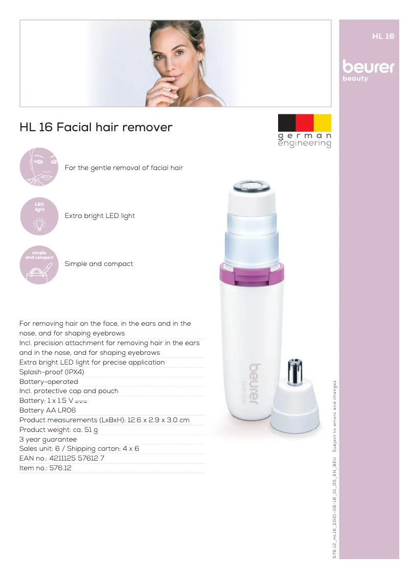 Page 1 de la notice Fiche technique Beurer HL 16