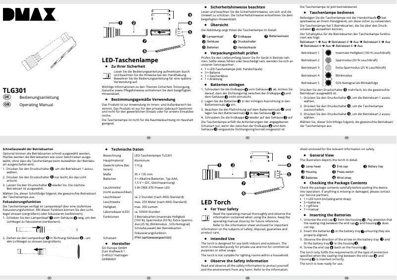 Page n°1 - Manuel utilisateur DMAX TLG301