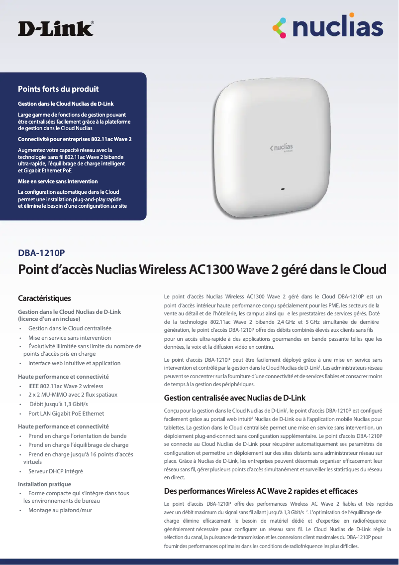 Page 1 de la notice Fiche technique D-Link DBA-1210P