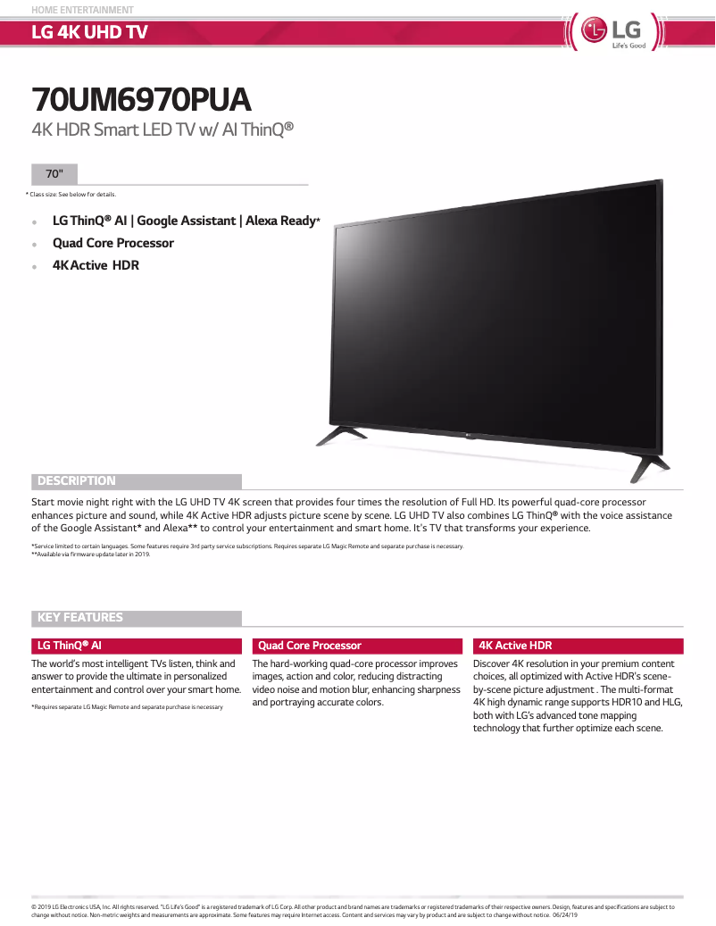 Page 1 de la notice Manuel utilisateur LG UM6970PUA