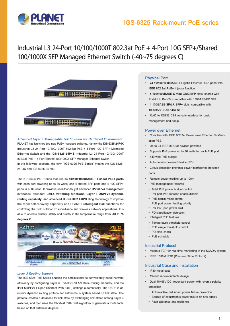 Page 1 de la notice Fiche technique Planet IGS-6325-24P4S