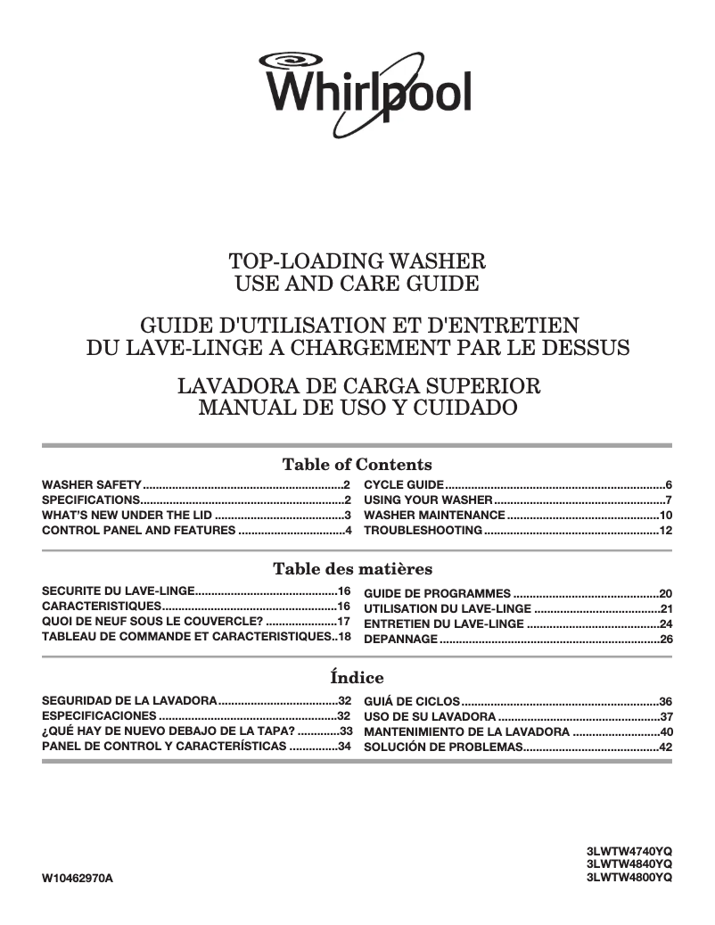 Page n°1 - Manuel utilisateur Whirlpool 3LWTW4740YQ