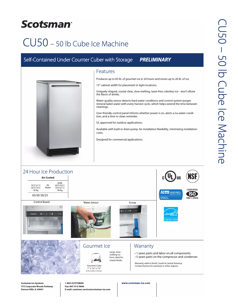 Page n°1 - Fiche technique Scotsman CU50GA1A