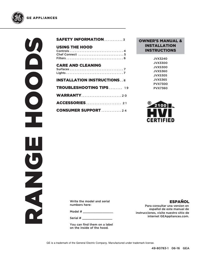 Page 1 de la notice Guide d'installation GE JVX3240SJSS