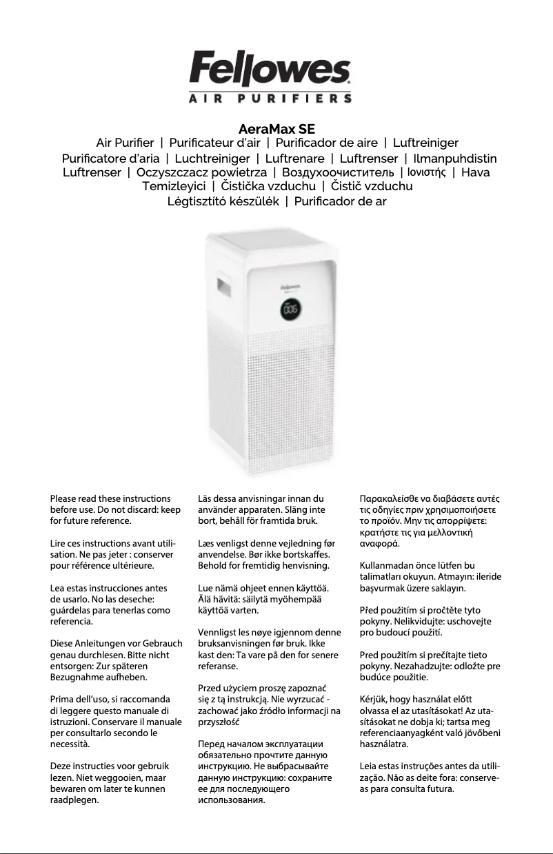 Page n°1 - Manuel utilisateur Fellowes AeraMax SE