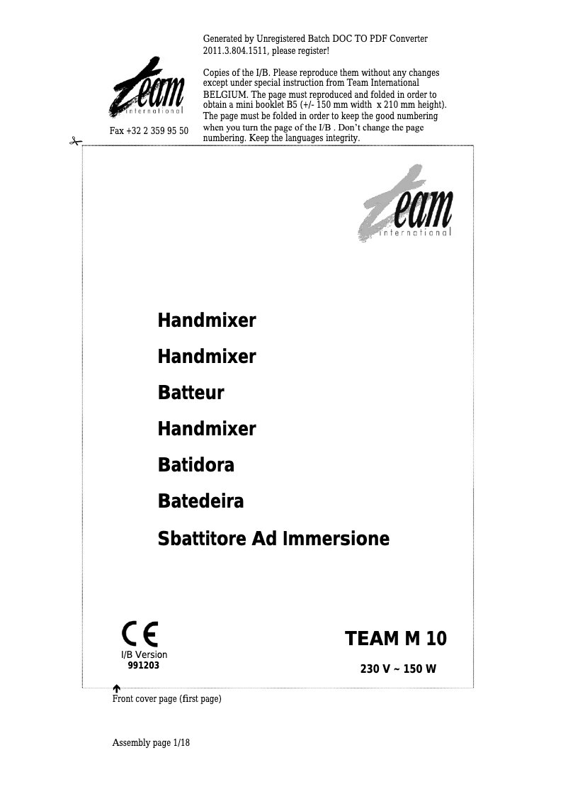 Page 1 de la notice Manuel utilisateur Team M 10