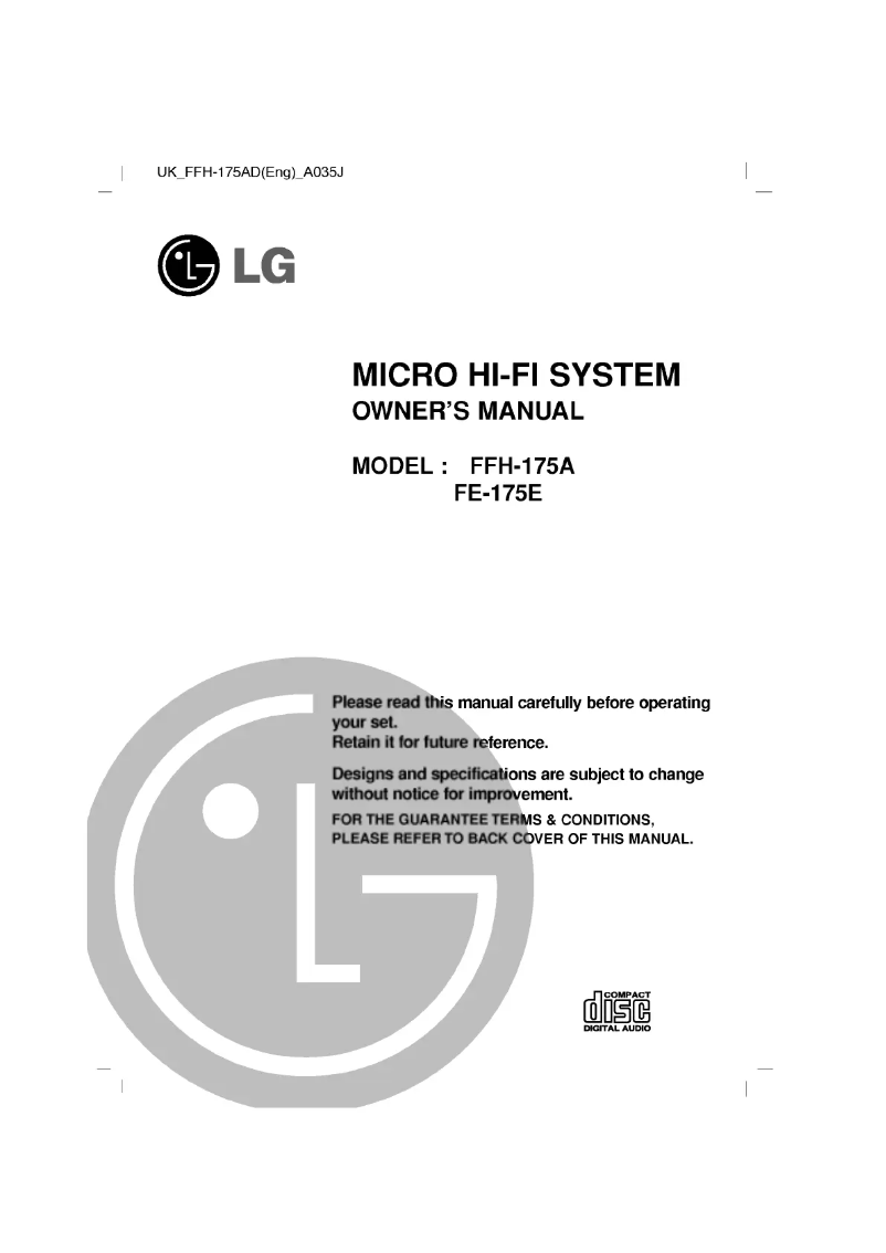 Page 1 de la notice Manuel utilisateur LG FFH-175A
