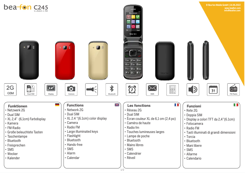 Page 1 de la notice Fiche technique Bea-fon C245