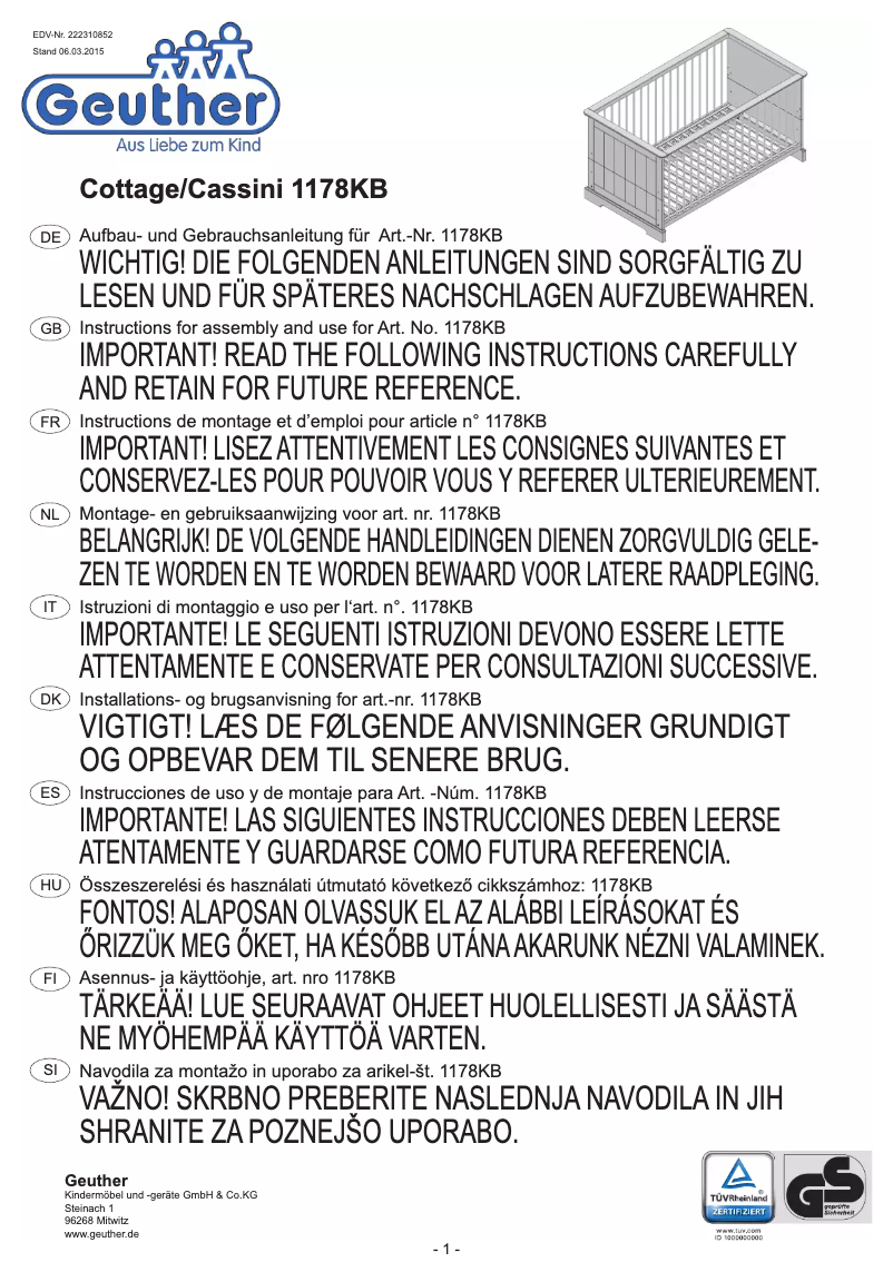 Page 1 de la notice Manuel utilisateur Geuther Cassini