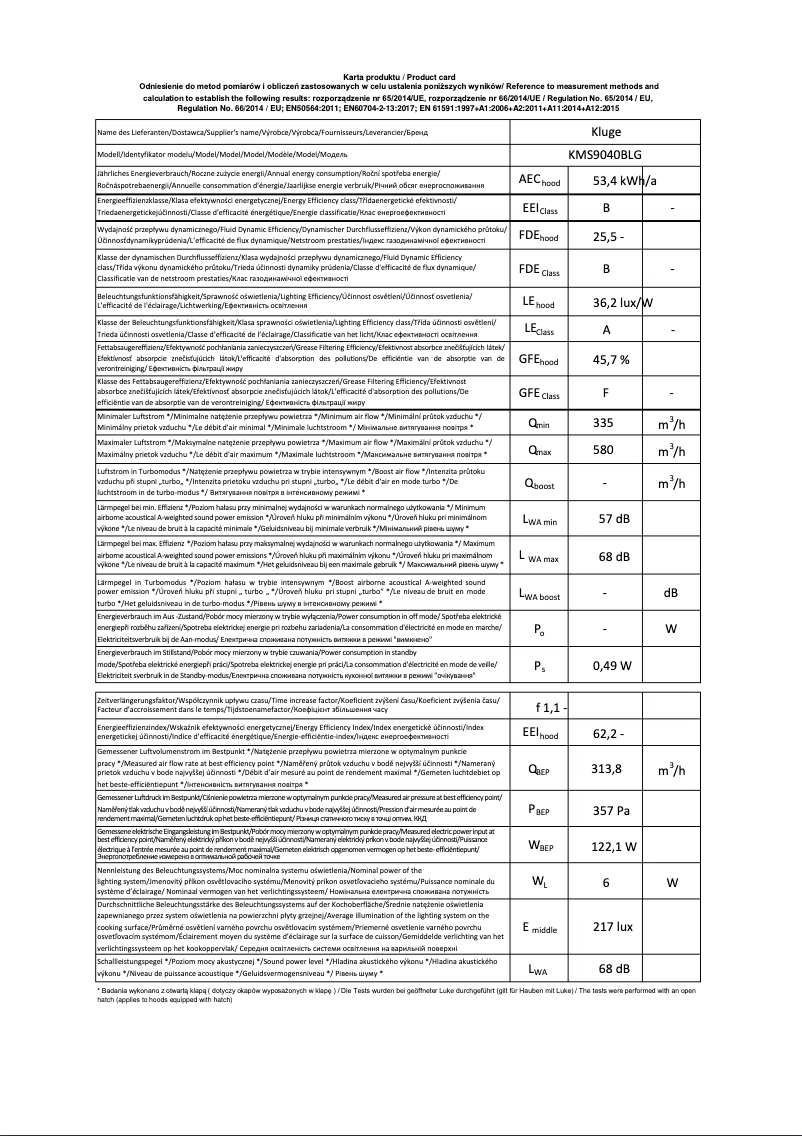 Page n°1 - Fiche technique Kluge KMS9040BLG