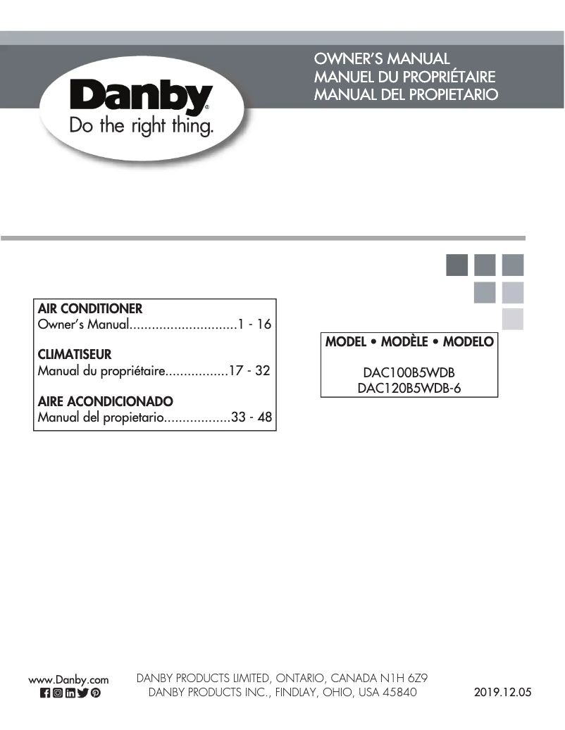 Page 1 de la notice Manuel utilisateur Danby DAC120B5WDB