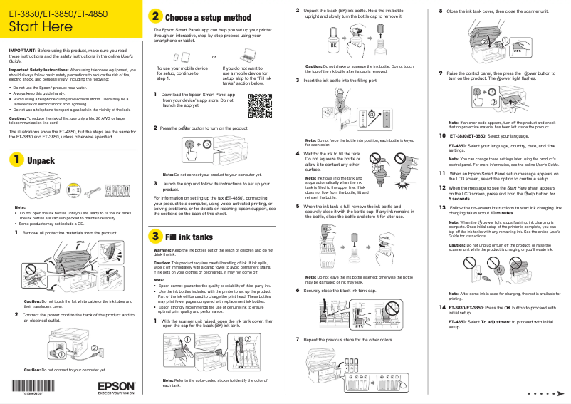 Page 1 de la notice Guide de démarrage rapide Epson EcoTank ET-3850