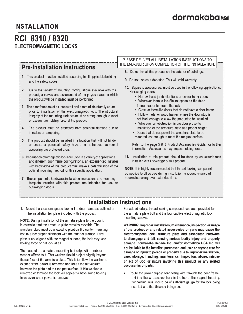 Image de la première page du manuel de l'appareil RCI 8310